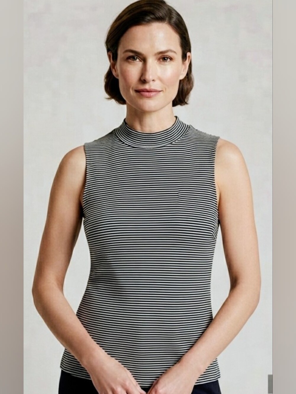 NWT Banana Republic Striped Mock Neck Sleeveless Tank Top M Medium